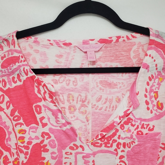 Lilly Pulitzer Duval Linenโ Top Small Coral Elephant Breathable Lightweight M - Picture 6 of 15